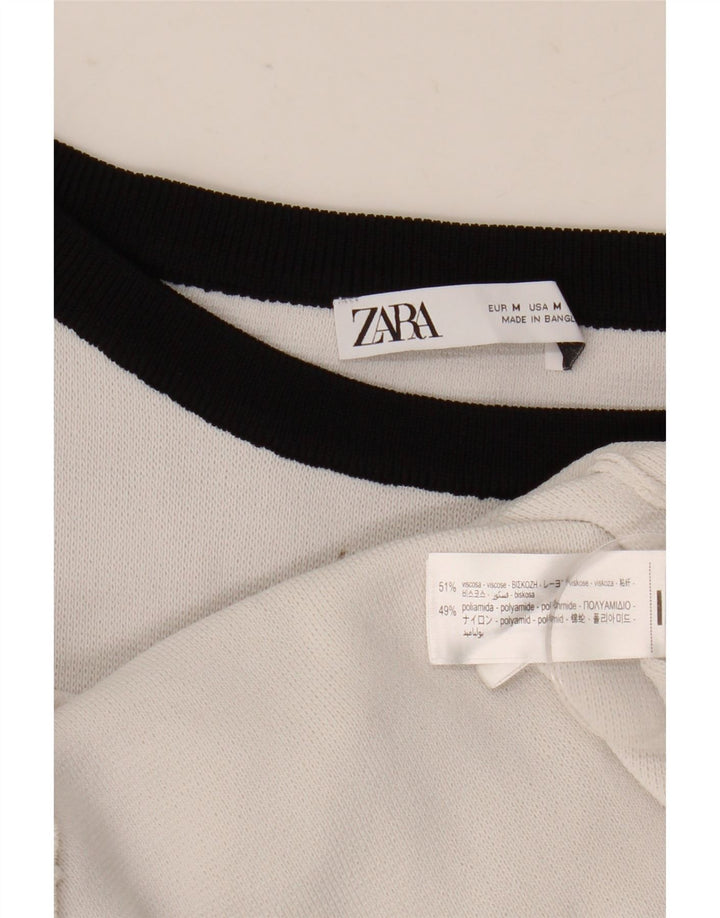 Vestido feminino Zara sem mangas evasê UK 14 médio branco viscose