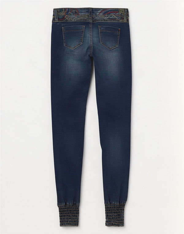Desigual feminino gráfico joggers jeans skinny W26 L34 azul poliéster