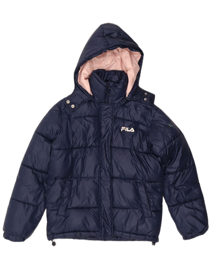 Jaqueta feminina Fila Oversized Graphic acolchoada UK 6 XS azul marinho poliéster