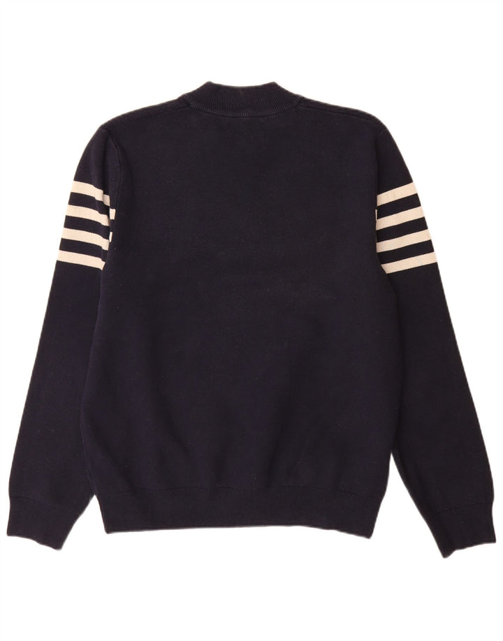 Suéter masculino Marks & Spencer com zíper e gola grande listrado azul marinho