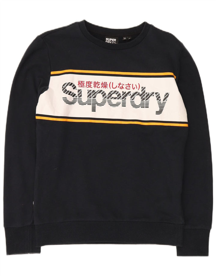 Superdry moletom gráfico masculino jumper médio preto colorblock algodão