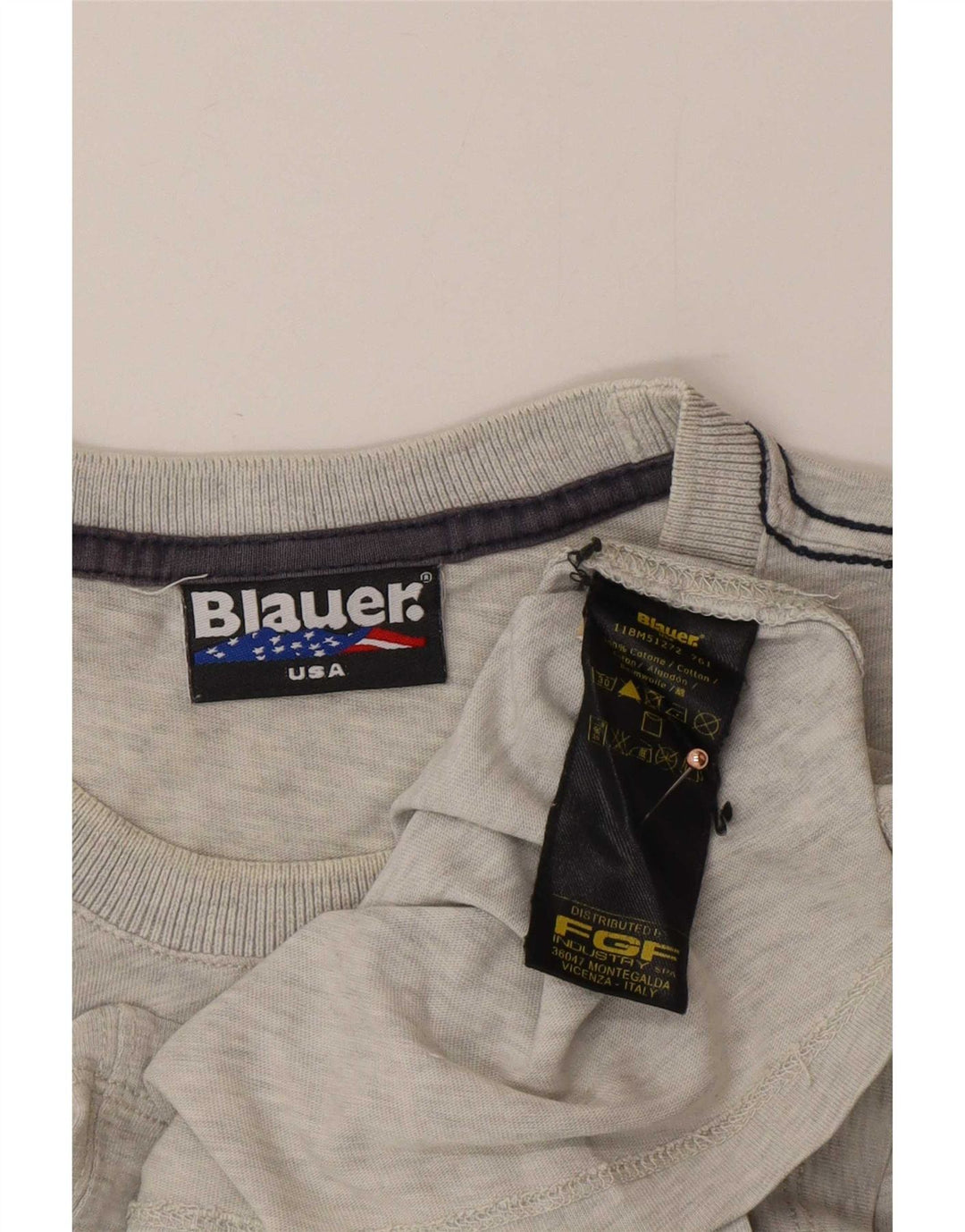 Blauer Camiseta masculina gráfica Top algodão cinza médio