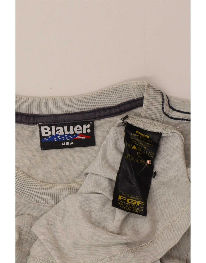 Blauer Camiseta masculina gráfica Top algodão cinza médio