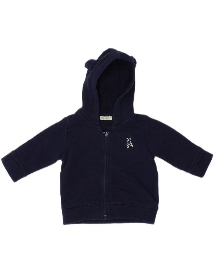 Suéter BENETTON bebê menino com capuz e zíper 0-3 meses algodão azul marinho