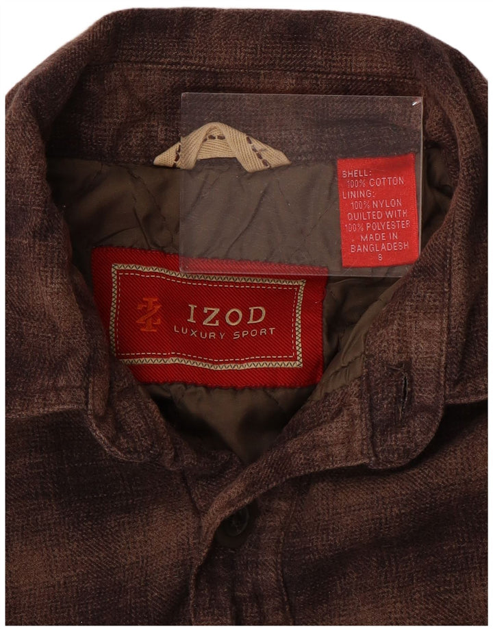 IZOD Camisa masculina de flanela de lenhador pequena de algodão xadrez marrom