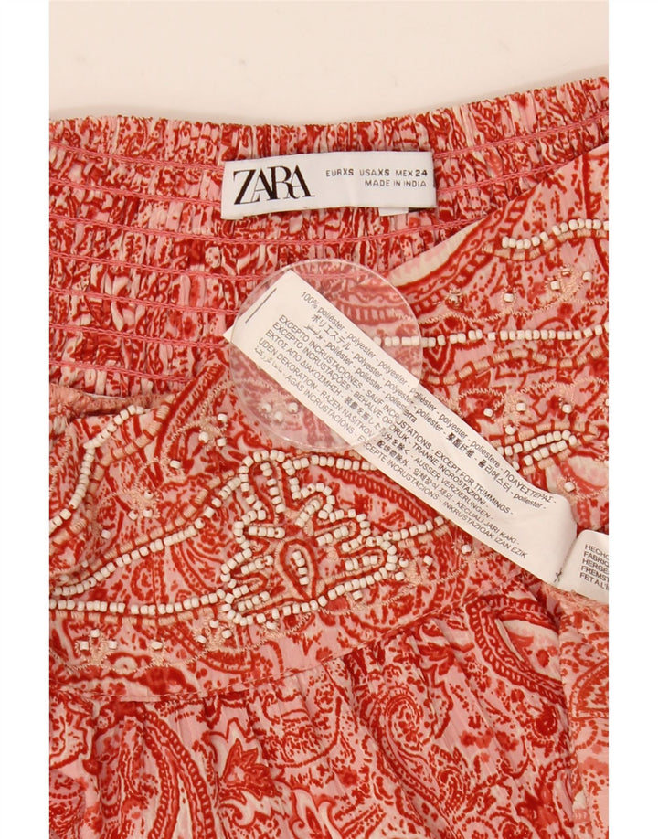 Zara Saia Cigana Feminina XS W24 Poliéster Paisley Vermelho