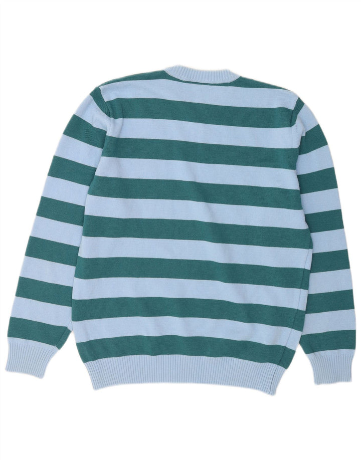Suéter masculino Lacoste com gola redonda tamanho 4 lã listrada azul médio