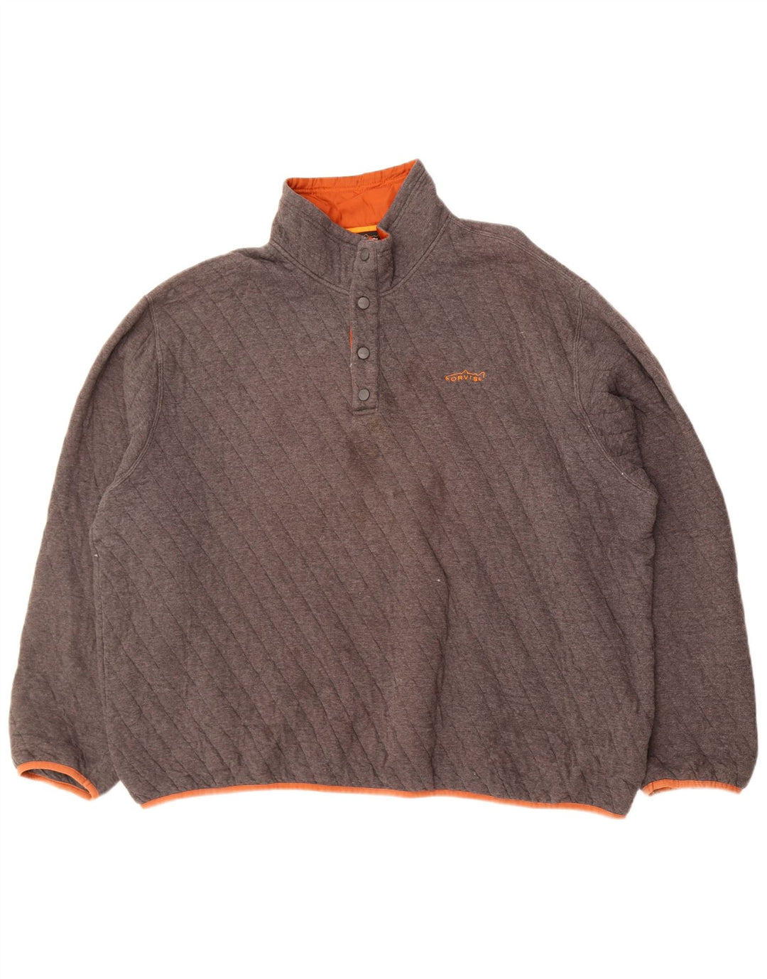 Suéter masculino Orvis com gola e botão 2XL algodão cinza