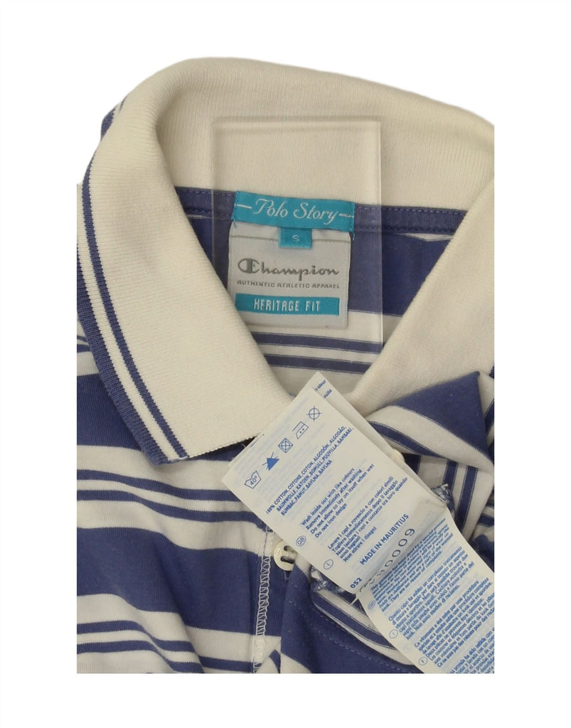 CHAMPION Womens Heritage Fit Polo Shirt UK 10 Small Navy Blue Striped Vintage Champion and Second-Hand Champion from Messina Hembry 