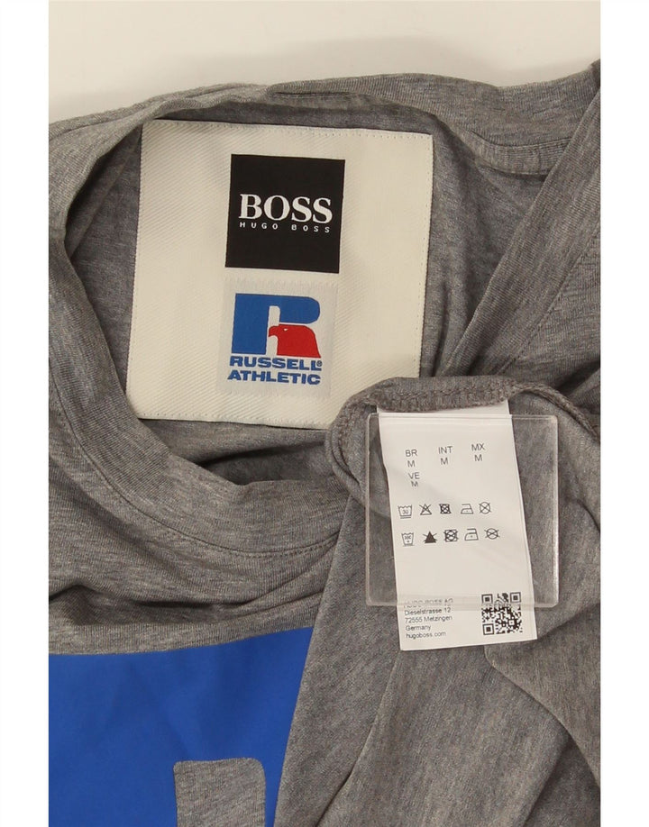 Camiseta gráfica masculina HUGO BOSS Top algodão cinza médio