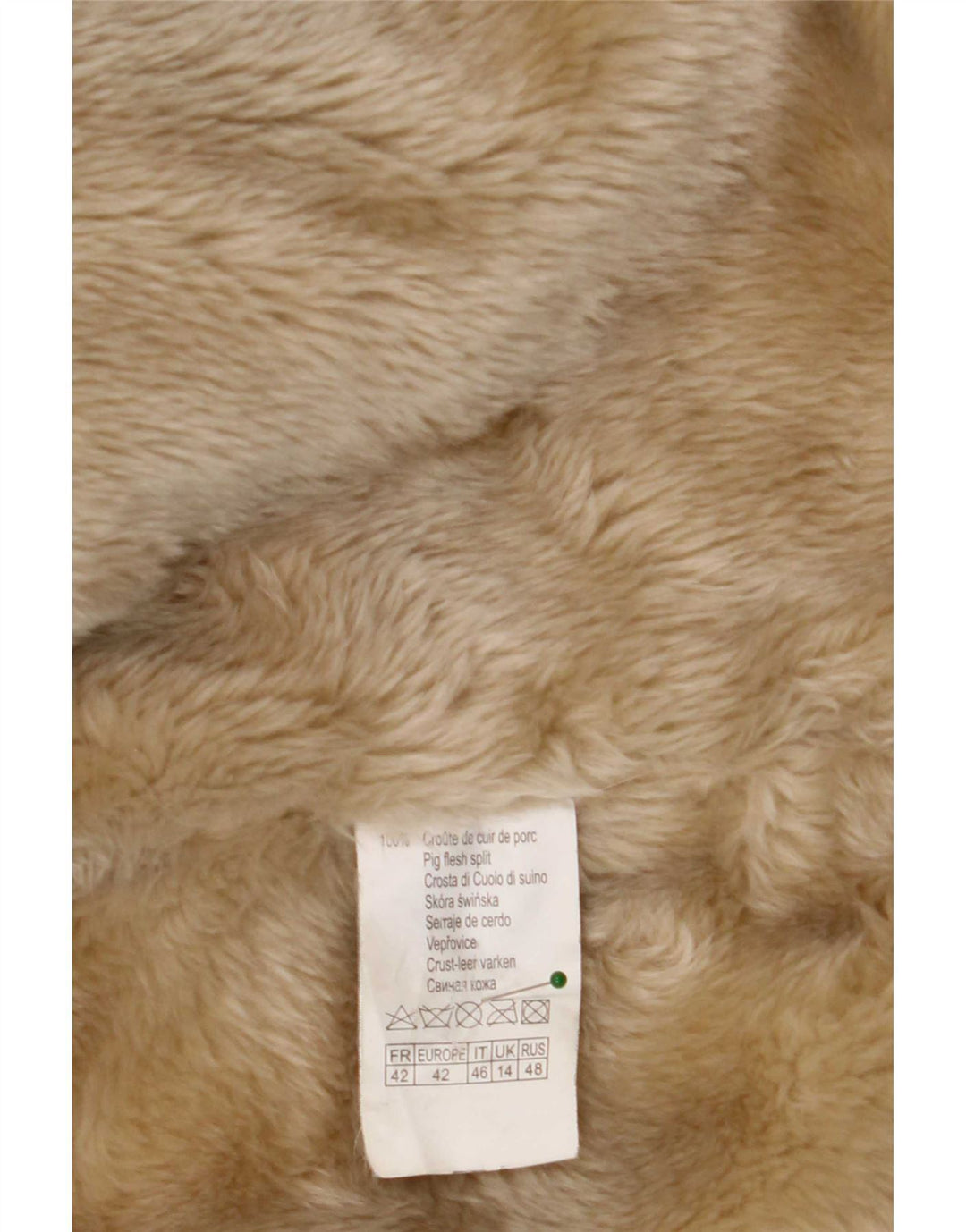 Casaco feminino de shearling com peito duplo Camaieu Reino Unido 14 couro bege grande