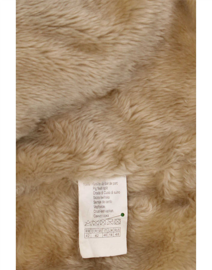 Casaco feminino de shearling com peito duplo Camaieu Reino Unido 14 couro bege grande