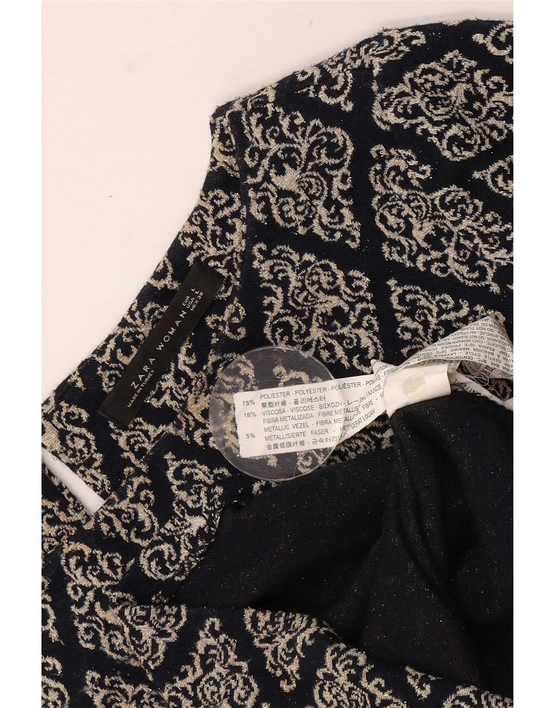 Vestido feminino Zara UK 16 grande preto argyle/poliéster diamante