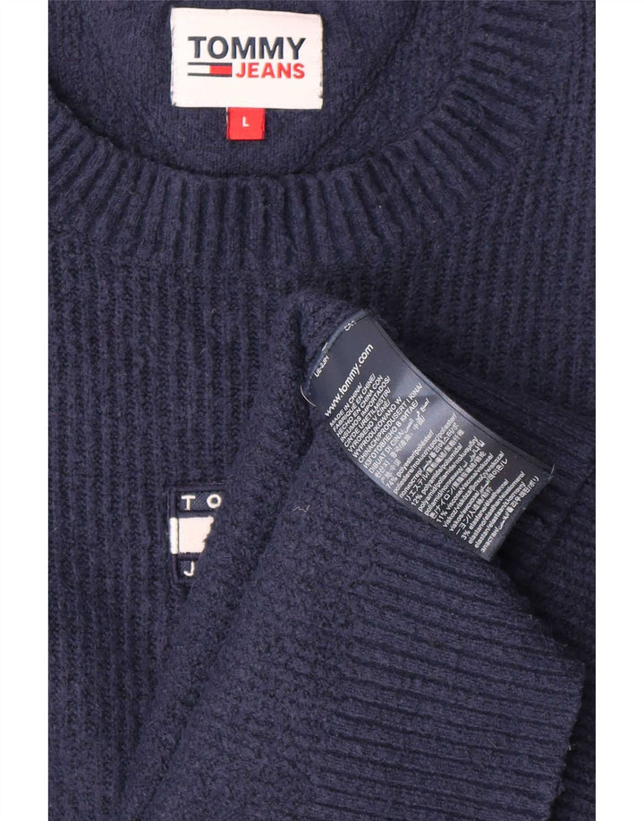 Tommy Hilfiger Suéter masculino com gola redonda grande poliéster azul marinho