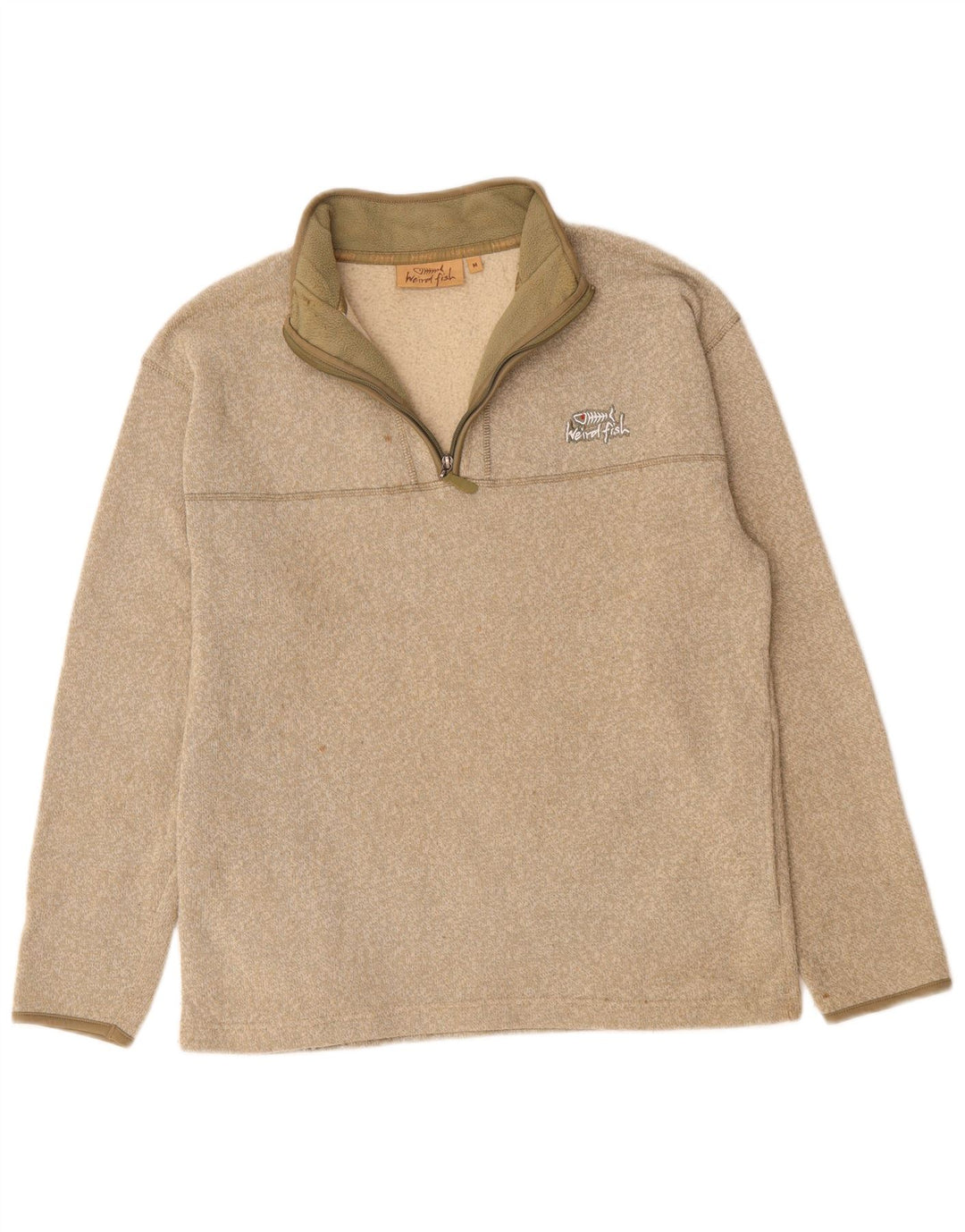 WEIRD FISH Suéter masculino com zíper e gola em poliéster bege médio
