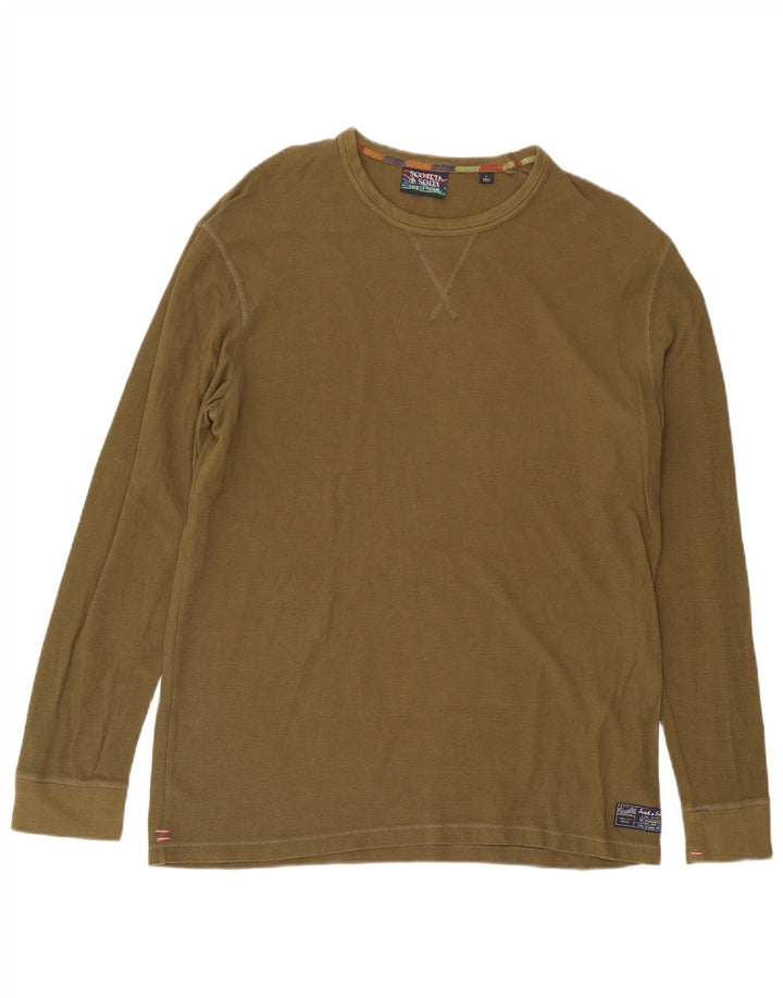 Scotch & Soda Camiseta masculina de manga comprida grande algodão cáqui