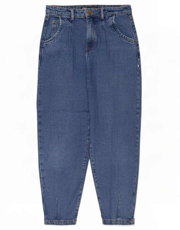 Zara Calça jeans feminina balão cintura alta cônica EU 34 2XS W24 L26 algodão azul