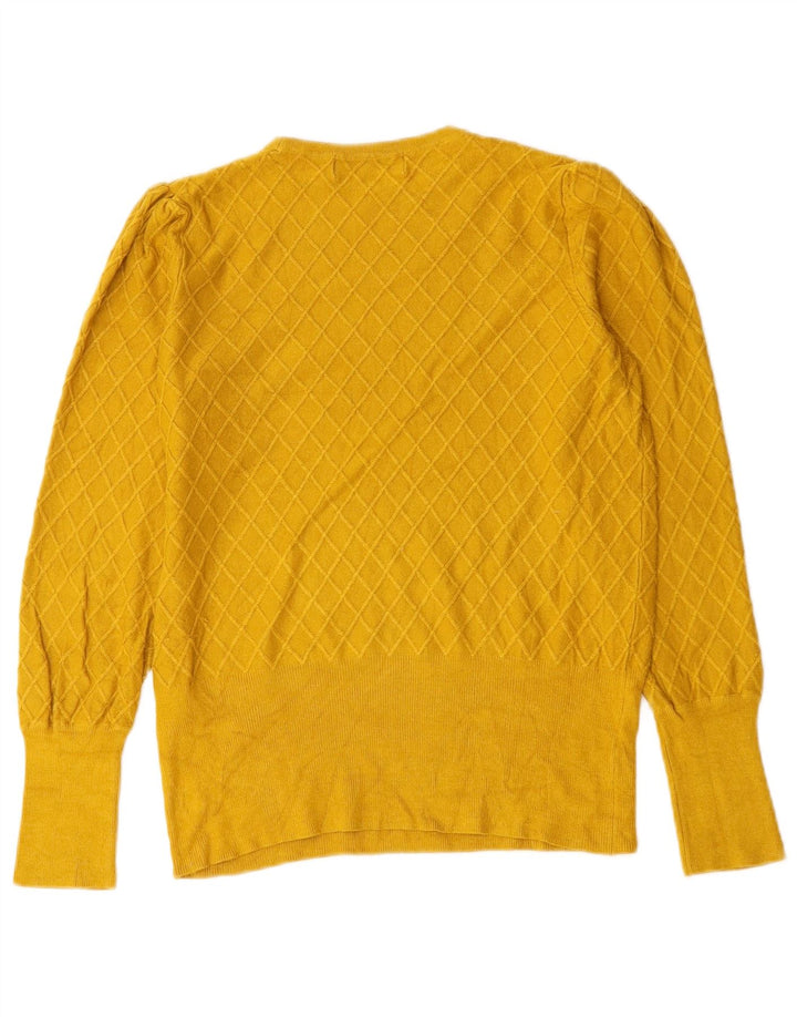 Suéter feminino Marks & Spencer com gola redonda Reino Unido 10 pequeno xadrez amarelo