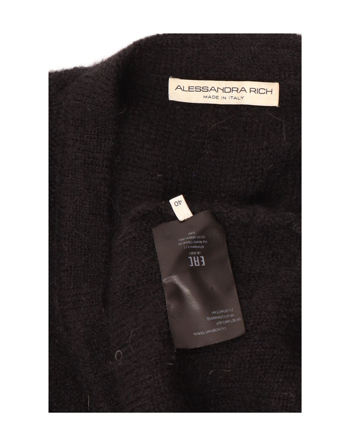 Suéter cardigã feminino grande Alessandra Rich IT 40 pequeno mohair preto
