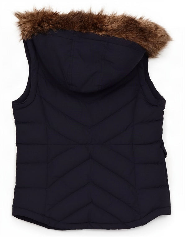 Colete acolchoado com capuz feminino Ralph Lauren Reino Unido 6 XS azul marinho algodão