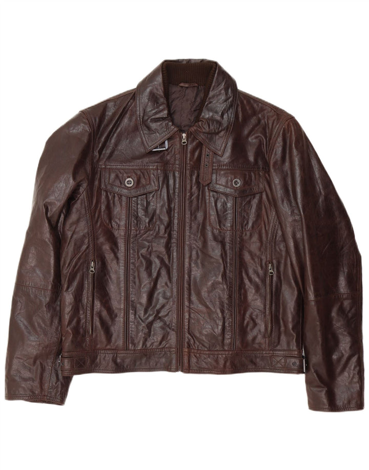 Jaqueta de couro bomber masculina vintage IT 54 2XL couro marrom