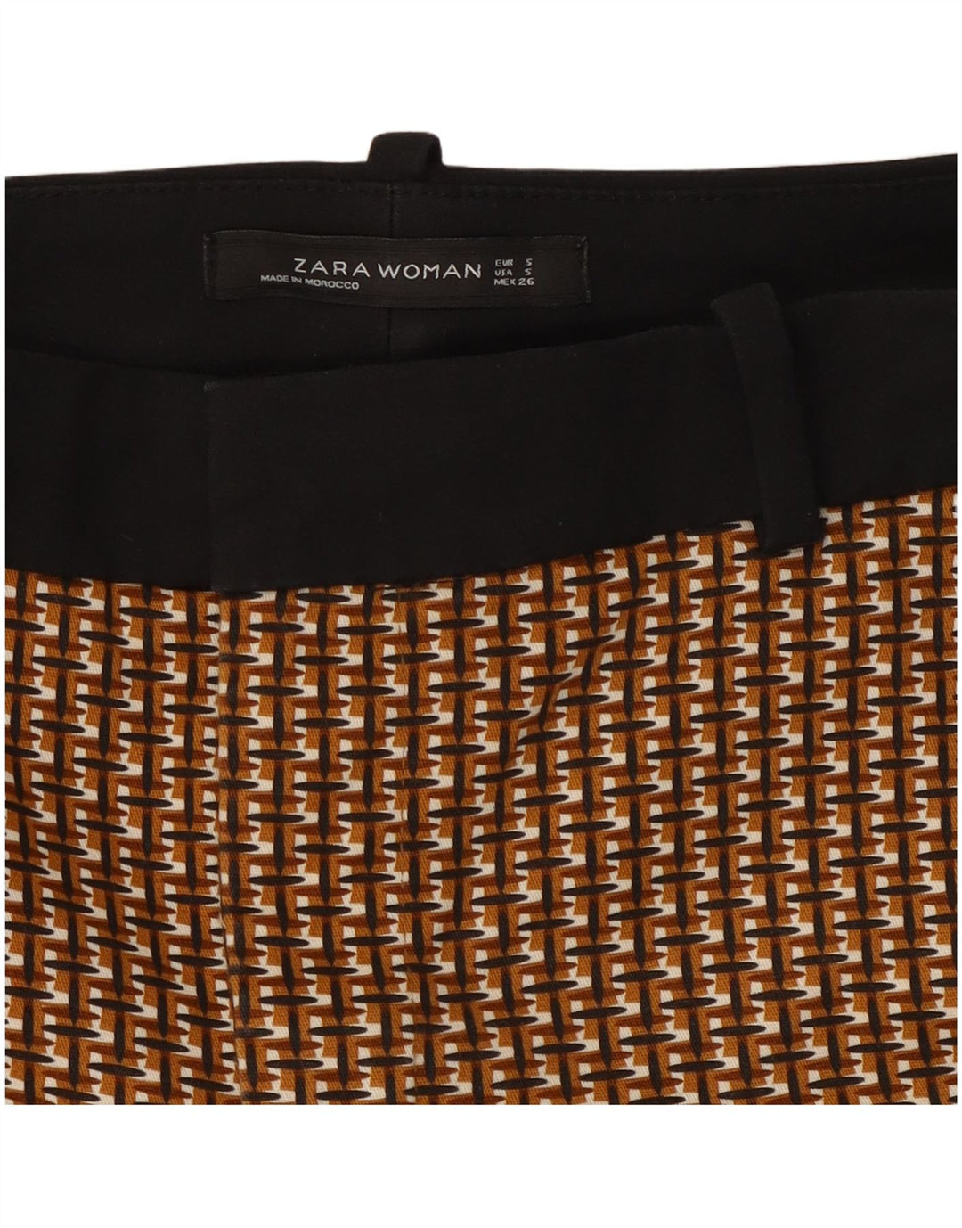 Zara Calça Chino Feminina Slim Pequena W26 L27 Marrom Houndstooth Algodão