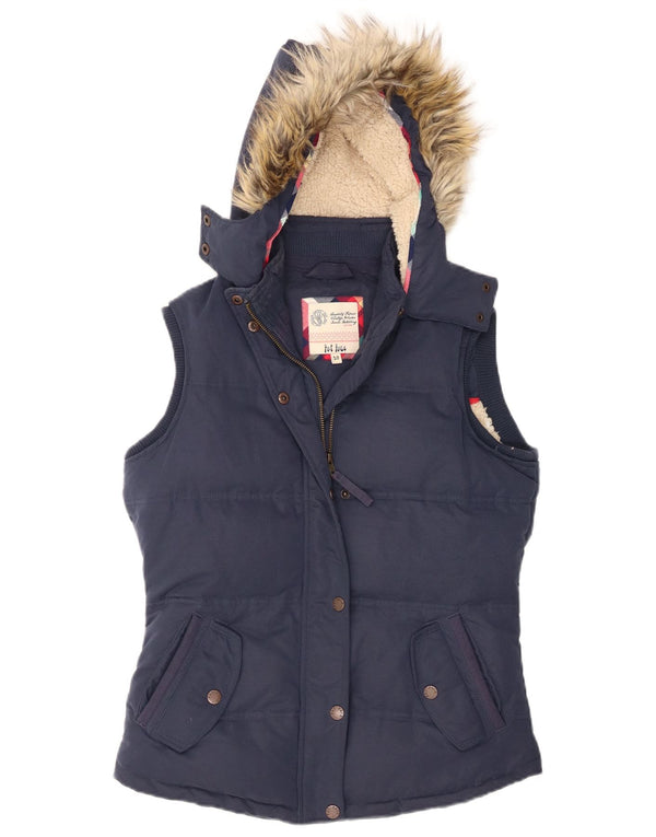 Poliéster azul pequeno acolchoado com capuz de Gilet UK 10 das mulheres gordas da cara