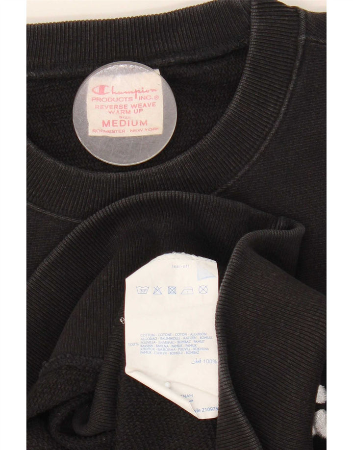 Campeão masculino Reverse Weave Graphic moletom jumper médio algodão preto