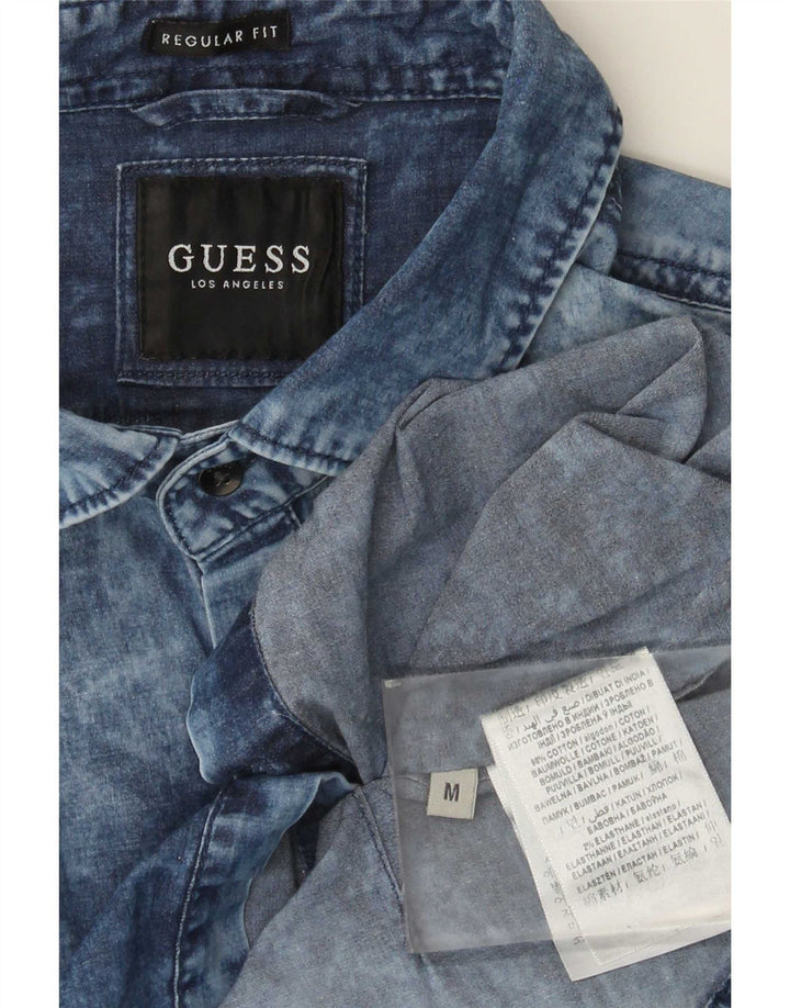 Camisa jeans masculina Guess Acid Wash Regular Fit algodão azul médio