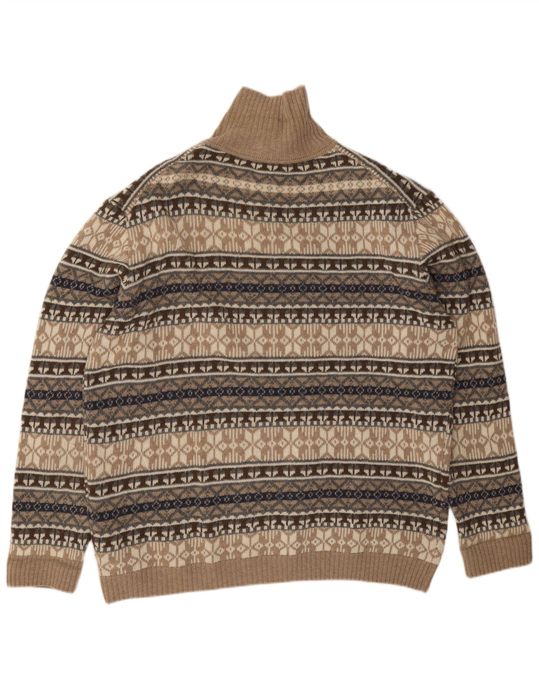 Suéter masculino vintage com decote em botão 4XL bege Fair Isle Lambswool