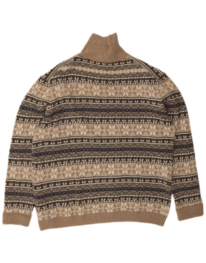 Suéter masculino vintage com decote em botão 4XL bege Fair Isle Lambswool