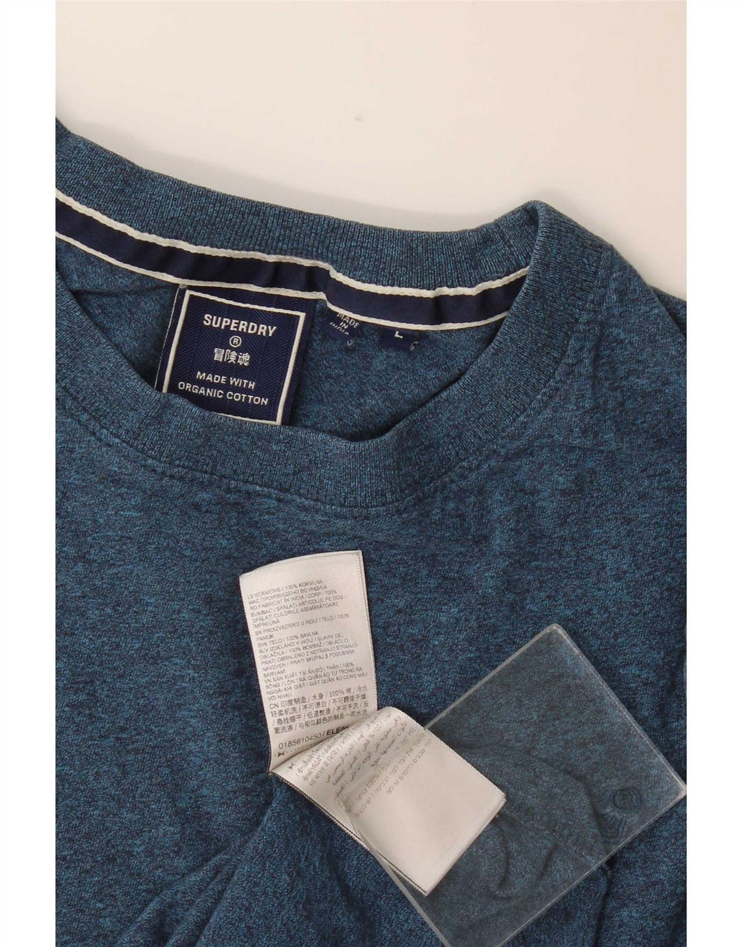 Camiseta masculina Superdry Top grande algodão manchado azul