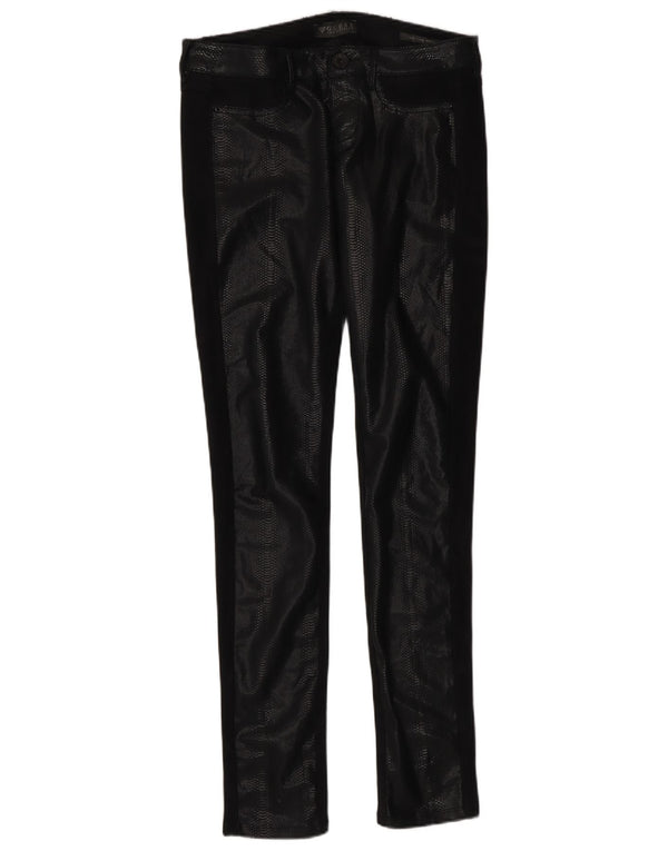 Calça feminina skinny de couro sintético Guess W28 L34 preta com estampa animal