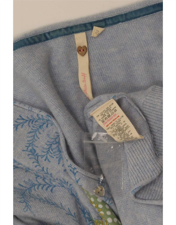 Suéter cardigã feminino com padrão abstrato branco material branco Reino Unido 10 azul pequeno