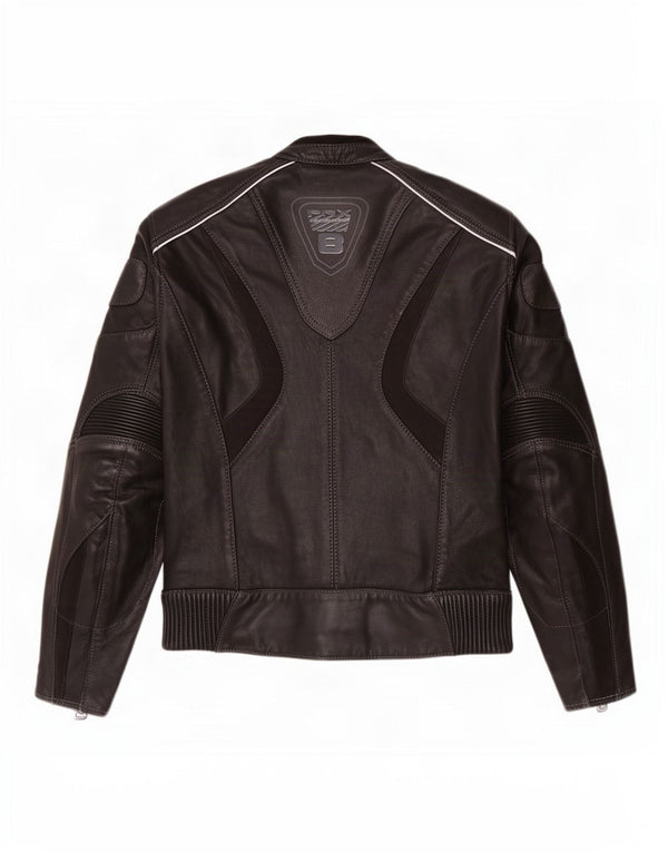 Jaqueta Probiker feminina de couro gráfico Racer UK 14 grande preta