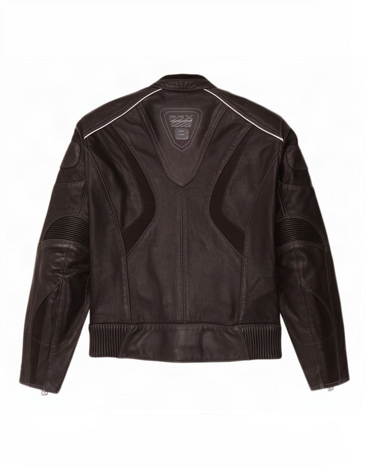 Jaqueta Probiker feminina de couro gráfico Racer UK 14 grande preta