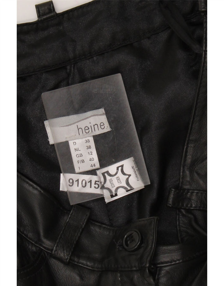 Calça feminina HEINE de couro slim UK 12 médio W30 L31 couro preto