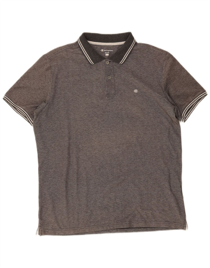 Camisa polo masculina Champion Easy Fit grande listrada cinza
