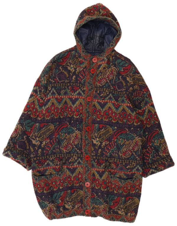Sobretudo feminino grande com capuz VINTAGE Reino Unido 18 XL Paisley multicolorido