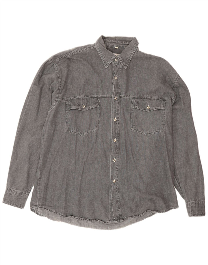 Camisa jeans masculina vintage cinza médio