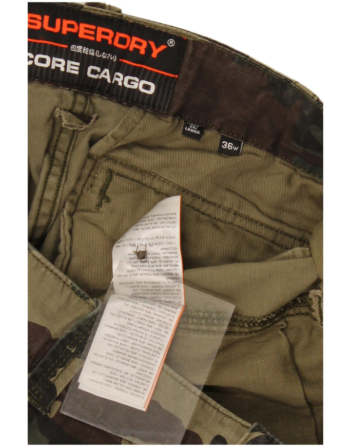 Superdry Mens Cargo Shorts W36 Grande Camuflagem Cáqui Algodão Exército