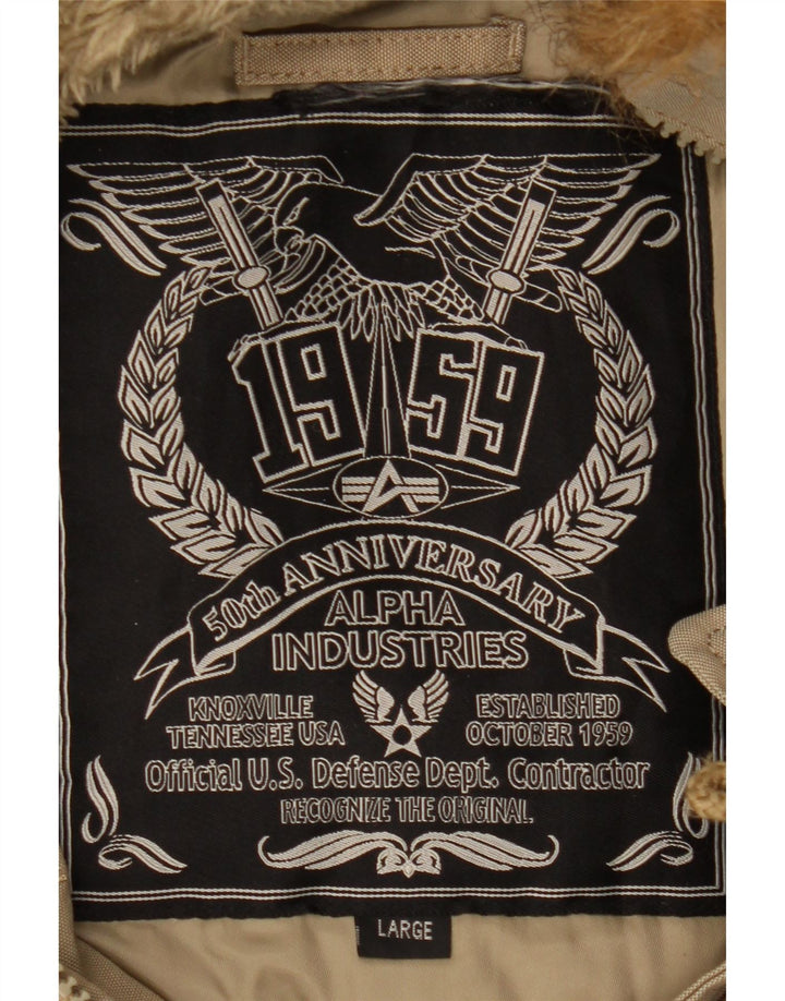 Jaqueta Parka masculina com capuz Alpha Industries Reino Unido 40 poliéster bege grande
