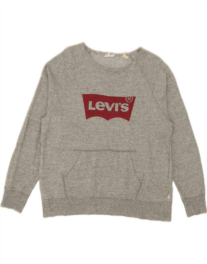 LEVI'S Womens Graphic Sweatshirt Jumper UK 16 Large Grey Flecked Cotton Vintage Levi's and Second-Hand Levi's from Messina Hembry 