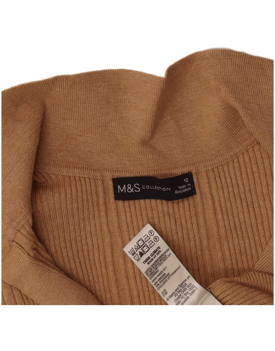 Suéter feminino Marks & Spencer com gola polo e listrado bege médio Reino Unido 12