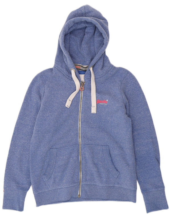 Suéter feminino Superdry com capuz e zíper UK 18 XL poliéster manchado azul