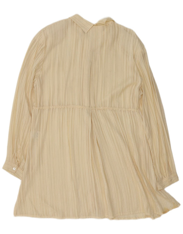 Vestido camisa vintage feminino grande Reino Unido 14 seda listrada amarela média