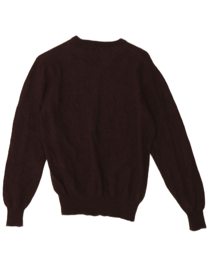 Suéter feminino FRED PERRY com decote em V de lã marrom médio