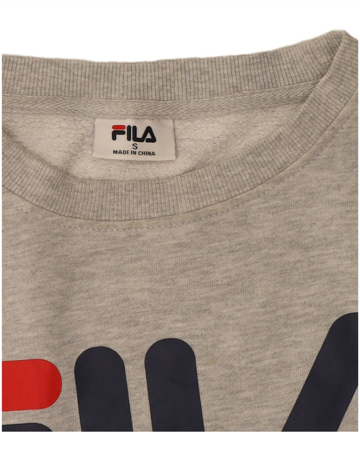 FILA Mens Graphic Moletom Jumper Pequeno Algodão Cinza