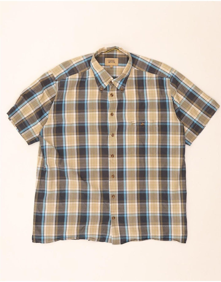 CAMEL ACTIVE Camisa masculina de manga curta grande algodão xadrez multicolorido