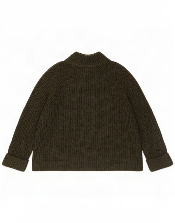 Suéter feminino Topshop manga 3/4 com gola tartaruga Reino Unido 10 pequeno cáqui